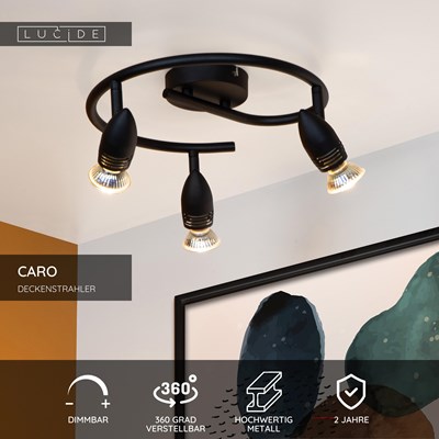 Lucide CARO - Deckenstrahler - Ø 31 cm - 3xGU10 - Schwarz